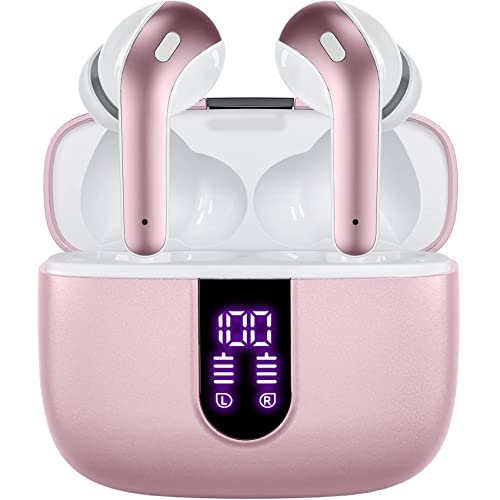 TAGRY Bluetooth Headphones True Wireless Earbuds 60H Playback LED Power Display Earphones with Wireless Charging Case IPX5 Waterproof in-Ear Earbuds with Mic for TV Smart Phone Computer Laptop Sports