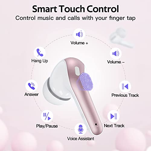 TAGRY Bluetooth Headphones True Wireless Earbuds 60H Playback LED Power Display Earphones with Wireless Charging Case IPX5 Waterproof in-Ear Earbuds with Mic for TV Smart Phone Computer Laptop Sports