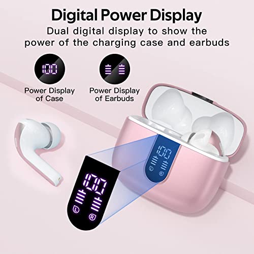 TAGRY Bluetooth Headphones True Wireless Earbuds 60H Playback LED Power Display Earphones with Wireless Charging Case IPX5 Waterproof in-Ear Earbuds with Mic for TV Smart Phone Computer Laptop Sports