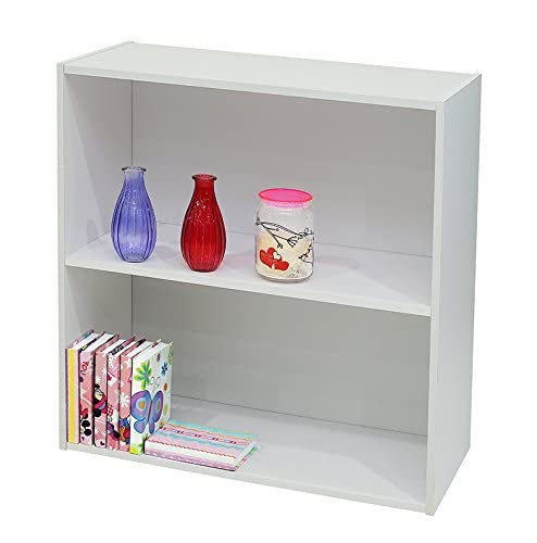 KB Designs 2-Tier Shelf Wood Bookcase Storage Organizer, White