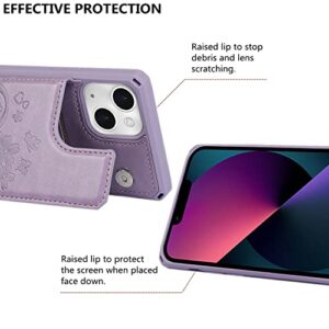 iCoverCase for iPhone 13 Wallet Case with Card Slots Holder Kickstand [RFID Blocking] Embossed Leather Magnetic Shockproof Cover with Wrist Strap (Heart Purple), Purple