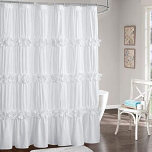 homechoice decor victorian ruffle shower curtain, vintage handcrafted bow tie bath curtain for master bathroom, ruched microfiber bathroom curtain with 12 buttonholes, 72" w x 72" h, white (lq-10)