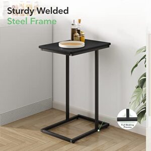 Novilla Side Table C-Shaped Slim End Table Small Side Snack Table for Living Room Bedroom Sofa Couch, Black