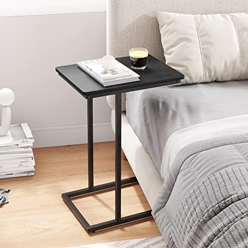 Novilla Side Table C-Shaped Slim End Table Small Side Snack Table for Living Room Bedroom Sofa Couch, Black