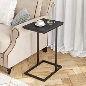 Novilla Side Table C-Shaped Slim End Table Small Side Snack Table for Living Room Bedroom Sofa Couch, Black