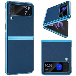 mateprox slim case for samsung galaxy z flip 3 5g, lightweight with non-slip leather back & electroplated frame - light blue