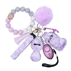 chpitos safety keychain full set for women, 9pcs portable wristlet key chain with personal alarm for kids silicone car key ring bracelet keychain