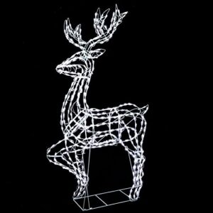 Aurio HCEB67C4GRTW 5.5ft. Christmas Indoor/Outdoor Deer Décor for Lawn, Yard and Front Garden Holiday Festive Decorations, 380 C4 Pure Twinkling LED Lights 4.5V 9W, White Metal Frame