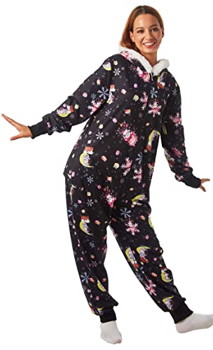 haikyuu Women Adult Christmas Onesie Pajama Long Sleeve Hooded Kigurumi Homewear Costume Outfits (large, Santa black)