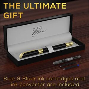 Yokra Fountain Pen Set with Ink and Converter (No Instructions Included)- Caligraphy Pens for Writing, Medium Nib, 6 Ink Cartridges (3 Black ink,3 Blue ink), Best Pens for Smooth Writing Journaling