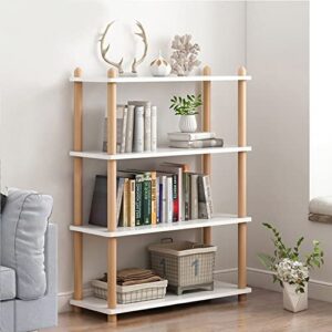 iotxy 4-tier wooden shelf bookcase - modern open bookshelf, free standing storage rack, multifunctional display stand for home and office, white, rectangle