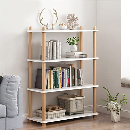 IOTXY 4-Tier Wooden Shelf Bookcase - Modern Open Bookshelf, Free Standing Storage Rack, Multifunctional Display Stand for Home and Office, White, Rectangle