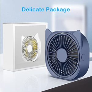 Personal Desk Fans Small Quiet - Mini Cute Desk Fan, USB Powered, 3 Wind Speeds, 360° Rotatable, Little Portable Table Fans Fast Cooling for Home Bedroom Nightstand Office Work Desktop Dorm (Blue)