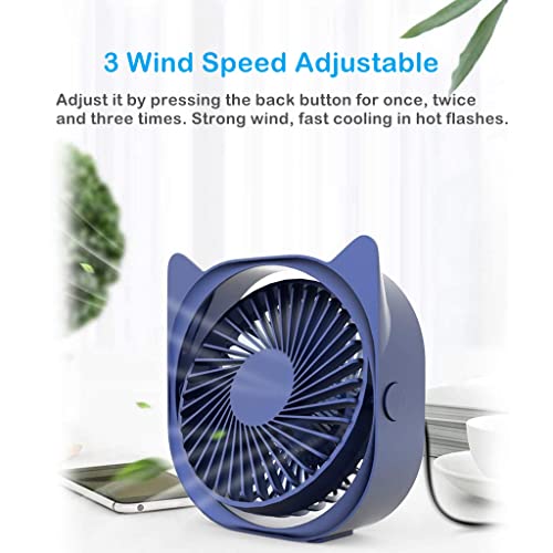 Personal Desk Fans Small Quiet - Mini Cute Desk Fan, USB Powered, 3 Wind Speeds, 360° Rotatable, Little Portable Table Fans Fast Cooling for Home Bedroom Nightstand Office Work Desktop Dorm (Blue)