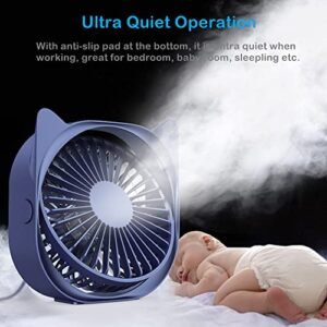 Personal Desk Fans Small Quiet - Mini Cute Desk Fan, USB Powered, 3 Wind Speeds, 360° Rotatable, Little Portable Table Fans Fast Cooling for Home Bedroom Nightstand Office Work Desktop Dorm (Blue)