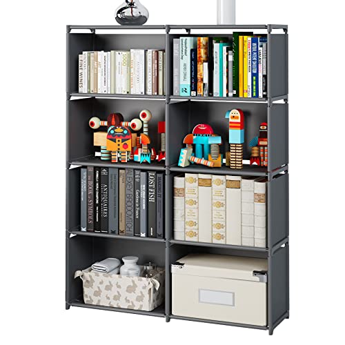 MOYIPIN Bookshelves, Assembled Storage Rack, Bedroom Living Room Vertical Cabinet Bookshelf, Double Row 8-Grid Multi-Functional Storage Equipment (Grey)