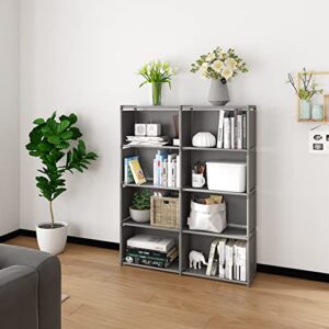 MOYIPIN Bookshelves, Assembled Storage Rack, Bedroom Living Room Vertical Cabinet Bookshelf, Double Row 8-Grid Multi-Functional Storage Equipment (Grey)