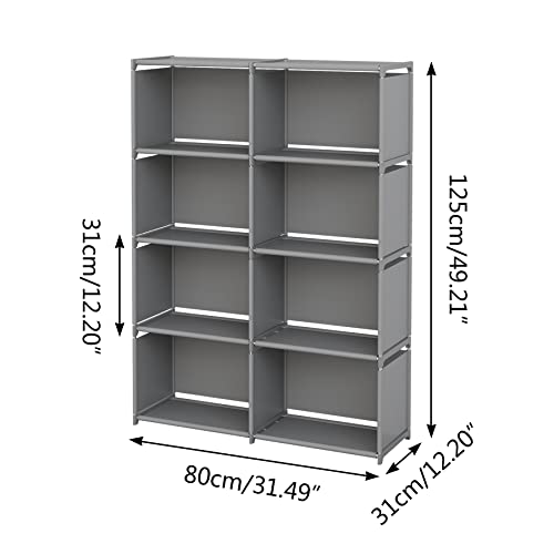 MOYIPIN Bookshelves, Assembled Storage Rack, Bedroom Living Room Vertical Cabinet Bookshelf, Double Row 8-Grid Multi-Functional Storage Equipment (Grey)