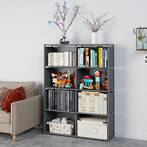 MOYIPIN Bookshelves, Assembled Storage Rack, Bedroom Living Room Vertical Cabinet Bookshelf, Double Row 8-Grid Multi-Functional Storage Equipment (Grey)