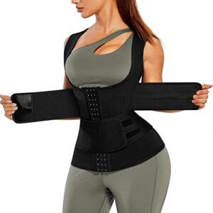 racelo women waist trainer corset vest tummy control cincher slimming body shaper adjustable workout tank top (black, small)