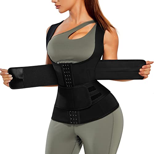 RACELO Women Waist Trainer Corset Vest Tummy Control Cincher Slimming Body Shaper Adjustable Workout Tank Top (Black, Small)