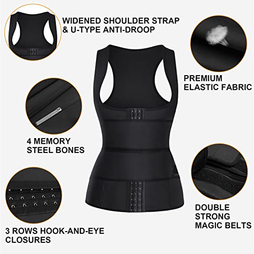 RACELO Women Waist Trainer Corset Vest Tummy Control Cincher Slimming Body Shaper Adjustable Workout Tank Top (Black, Small)