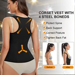 RACELO Women Waist Trainer Corset Vest Tummy Control Cincher Slimming Body Shaper Adjustable Workout Tank Top (Black, Small)