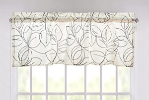 tache modern abstract floral leaf minimalist line art white black grey gold sheer window valance, 18x52