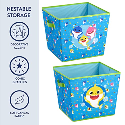 Idea Nuova Baby Shark 4 Piece Storage Solution Set with Pop Up Hamper, Collapsible Storage Trunk and 2 Nestable Storage Bins