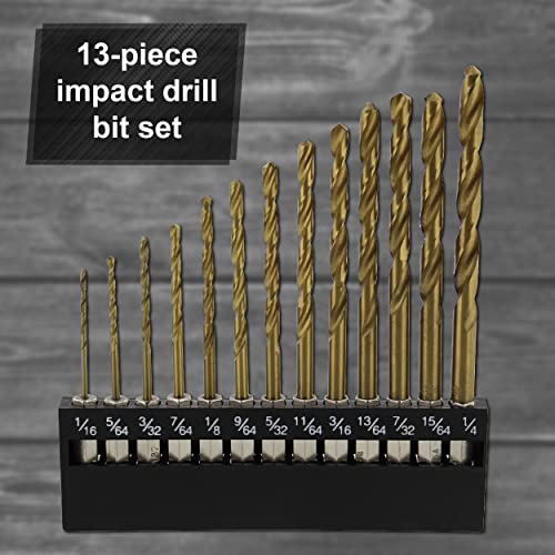 ABN Hex Shank Drill Bit Set - 13pc 1/4in Hex Shank High Speed Steel with Titanium Coating Twist Drill Bit Set for Sheet Metal, Wood, Plastic