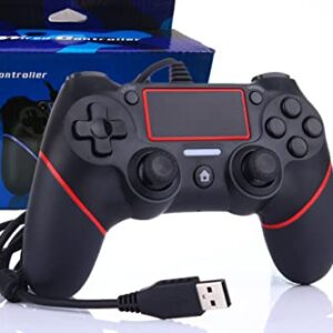 Wintek Inone PS-4 Wired Controller for PS-4/Pro/Slim/PC/Laptop, USB Plug Gamepad Joystick with Dual Vibration and Anti-Slip Grip, Professional USB PS-4 Wired Gamepad（Black & Red）