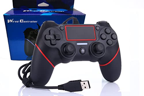 Wintek Inone PS-4 Wired Controller for PS-4/Pro/Slim/PC/Laptop, USB Plug Gamepad Joystick with Dual Vibration and Anti-Slip Grip, Professional USB PS-4 Wired Gamepad（Black & Red）