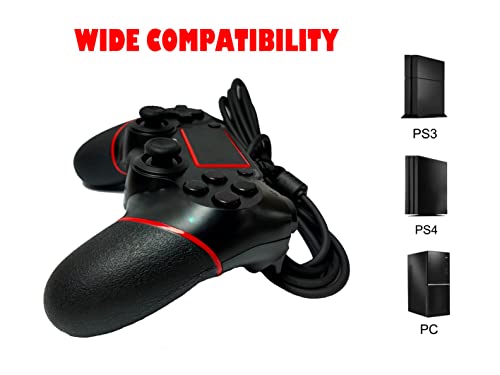 Wintek Inone PS-4 Wired Controller for PS-4/Pro/Slim/PC/Laptop, USB Plug Gamepad Joystick with Dual Vibration and Anti-Slip Grip, Professional USB PS-4 Wired Gamepad（Black & Red）