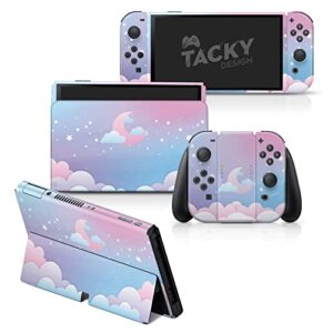 tacky design clouds skin compatible with nintendo switch oled skin - premium vinyl 3m blue kawaii nintendo switch oled stickers set - switch oled skin for console, dock, joy con wrap - decal full wrap