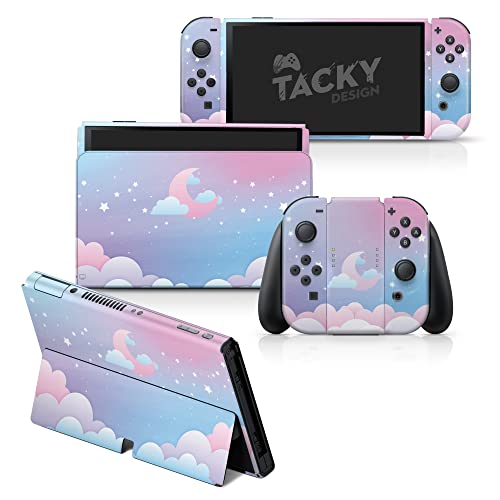 Tacky Design Clouds skin Compatible with Nintendo Switch OLED Skin - Premium Vinyl 3M Blue kawaii Nintendo Switch OLED Stickers set - Switch OLED Skin for Console, Dock, Joy Con Wrap - Decal Full Wrap