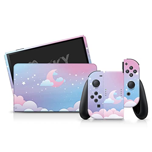 Tacky Design Clouds skin Compatible with Nintendo Switch OLED Skin - Premium Vinyl 3M Blue kawaii Nintendo Switch OLED Stickers set - Switch OLED Skin for Console, Dock, Joy Con Wrap - Decal Full Wrap