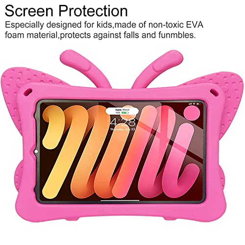 iPad Mini 6 Case - iPad Mini 6th Generation Case for Kids, 3D Cartoon Butterfly Non-Toxic EVA Light Weight Proof Shockproof Case with Kickstand for iPad Mini 6th Gen 8.3 inch 2021 Case for Boys (Rose)