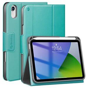 bloxflag ipad mini 6 case 2021 6th generation 8.3 inch smart folio stand protective cover with pencil holder/pocket/auto sleep/wake function vegan leather case for ipad mini 6th gen (green)