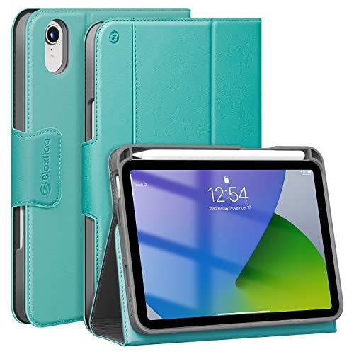 BloxFlag iPad Mini 6 Case 2021 6th Generation 8.3 Inch Smart Folio Stand Protective Cover with Pencil Holder/Pocket/Auto Sleep/Wake Function Vegan Leather Case for iPad Mini 6th Gen (Green)