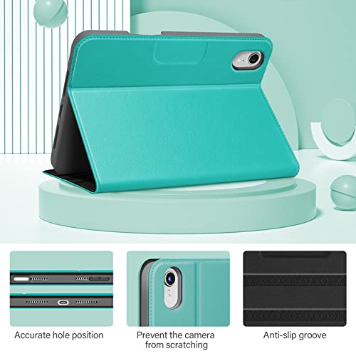 BloxFlag iPad Mini 6 Case 2021 6th Generation 8.3 Inch Smart Folio Stand Protective Cover with Pencil Holder/Pocket/Auto Sleep/Wake Function Vegan Leather Case for iPad Mini 6th Gen (Green)