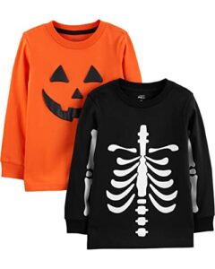 simple joys by carter's baby boys' halloween long-sleeve tees, pack of 2, halloween pumpkin print/skeleton, 18 months