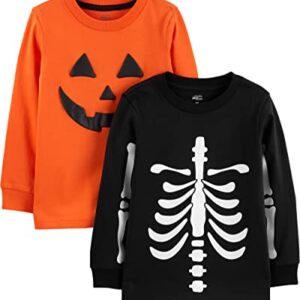 Simple Joys by Carter's Baby Boys' Halloween Long-Sleeve Tees, Pack of 2, Halloween Pumpkin Print/Skeleton, 12 Months