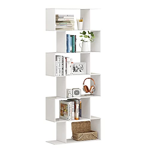 Function Home Geometric Bookcase, S Shaped Bookshelf, Modern Freestanding Decorative Display Shelves, White Book Shelf for Bedroom Living Room Office