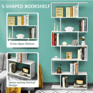 Function Home Geometric Bookcase, S Shaped Bookshelf, Modern Freestanding Decorative Display Shelves, White Book Shelf for Bedroom Living Room Office