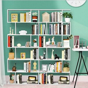 Function Home Geometric Bookcase, S Shaped Bookshelf, Modern Freestanding Decorative Display Shelves, White Book Shelf for Bedroom Living Room Office