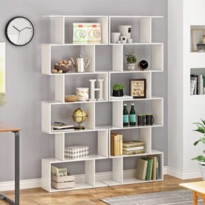 Function Home Geometric Bookcase, S Shaped Bookshelf, Modern Freestanding Decorative Display Shelves, White Book Shelf for Bedroom Living Room Office