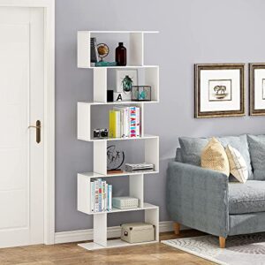 Function Home Geometric Bookcase, S Shaped Bookshelf, Modern Freestanding Decorative Display Shelves, White Book Shelf for Bedroom Living Room Office