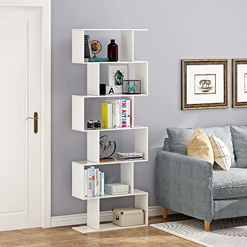 Function Home Geometric Bookcase, S Shaped Bookshelf, Modern Freestanding Decorative Display Shelves, White Book Shelf for Bedroom Living Room Office