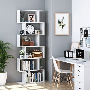 Function Home Geometric Bookcase, S Shaped Bookshelf, Modern Freestanding Decorative Display Shelves, White Book Shelf for Bedroom Living Room Office