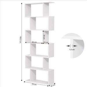 Function Home Geometric Bookcase, S Shaped Bookshelf, Modern Freestanding Decorative Display Shelves, White Book Shelf for Bedroom Living Room Office